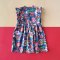 MANDARIN COLLAR BUTTONS BACK FLUTTER SLEEVE DRESS 100% PRINTED COTTON PEONY BLUE