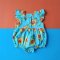 FLUTTER SLEEVE SUNFLOWER LIGHT BLUE ROMPER 100% PRINTED COTTON