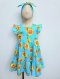 BUTTONS FRONT FLUTTER SLEEVE SUNFLOWER LIGHT LUE DRESS 100% PRINTED COTTON