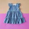 BUTTONS FRONT FLUTTER SLEEVES DRESS BLUE DOT 100% WOVEN COTTON