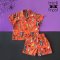 BUY IN 1 SET / BOYS & GIRLS HALLOWEEN DRACULA ORANGE SHIRT +ELASTIC WAISTBAND SHORTS  / 100% COTTON INDIA HAND BLOCK PRINTED