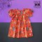 BUTTONS BACK PUFF SLEEVES DRESS HALLOWEEN DRACULA ORANGE  100% PRINTED COTTON