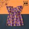 BUTTONS BACK BUTTERFLY SLEEVES HALLOWEEN PUMKINS PURPLE DRESS  100% PRINTED COTTON