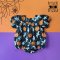 BUTTONS BACK PUFF SLEEVES ROMPER HALLOWEEN GINGERBREAD BLACK 100% PRINTED COTTON