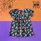 BUTTONS BACK PUFF SLEEVES DRESS HALLOWEEN GINGERBREAD BLACK  100% PRINTED COTTON