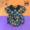 BUTTONS BACK PUFF SLEEVES WITH BLACK COLLAR ROMPER HALLOWEEN GINGERBREAD BLACK 100% PRINTED COTTON