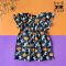 BUTTONS BACK BUTTERFLY SLEEVES HALLOWEEN GINGERBREAD BLACK DRESS  100% PRINTED COTTON