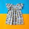 BUTTONS BACK BUTTERFLY SLEEVES TWO LIGHT GREY DRESS 100% PRINTED COTTON