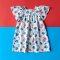 BUTTONS BACK BUTTERFLY SLEEVES SEASHELLS DRESS WHITE 100% PRINTED COTTON