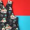 BOYS&GIRLS DINO VROOM VROOM PINAFORE BLACK 100%PRINTED COTTON