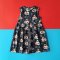 BUTTONS BACK  DINO VROOM VROOM DRESS BLACK 100% PRINTED COTTON