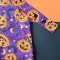 BOYS&GIRLS HALLOWEEN PUMKINS PINAFORE PURPLE 100%PRINTED COTTON