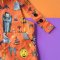 BOYS&GIRLS HALLOWEEN DRACULA ORANGE PINAFORE 100%PRINTED COTTON*