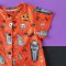 BOYS&GIRLS HALLOWEEN HALLOWEEN DRACULA ORANGE ROMPER 100% PRINTED COTTON