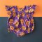 BUTTONS BACK BUTTERFLY SLEEVES HALLOWEEN PUMKINS ROMPER PURPLE 100% PRINTED COTTON