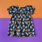 BUTTONS BACK PUFF SLEEVES DRESS HALLOWEEN GINGERBREAD BLACK  100% PRINTED COTTON