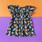 BUTTONS BACK BUTTERFLY SLEEVES HALLOWEEN GINGERBREAD BLACK DRESS  100% PRINTED COTTON