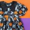 BUTTONS BACK PUFF SLEEVES WITH BLACK COLLAR ROMPER HALLOWEEN GINGERBREAD BLACK 100% PRINTED COTTON