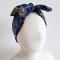 ELASTIC HEADBAND THAI ELEPHANTS DARK BLUE 100% COTTON