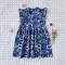 ชุดกระโปรงคอจีน กระดุมหลัง 100%  คอตตอน ผ้าพิมพ์ลายมังกรสีน้ำเงิน