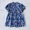 ชุดกระโปรงคอจีน กระดุมหลัง แขนยาวศอก 100%  คอตตอน ผ้าพิมพ์ลายมังกรสีน้ำเงิน