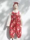 GIRLS OVERALL JUMPSUIT 100% PRINTED COTTON XMAS RED *PRE-ORDER SHIP OUT 7 DECEMBER