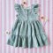 ชุดกระโปรงกระดุมหน้า แขนระบาย 100 % คอตตอน เนื้อนิ่ม ทอสองชั้น สีเขียวมิ้นท์ลายจุด