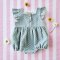 ชุดรอมเปอร์เปิดเป้าเปลี่ยนผ้าออ้อมได้ แขนระบายกระดุมหน้า 100% คอตตอน เนื้อนิ่ม ทอสองชั้น สีเขียวมิ้นท์ลายจุด