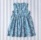 BUTTONS BACK DRESS  100% COTTON INDIAN HAND BLOCK PRINTED BENGAL TIGER / TEAL BLUE