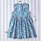 BUTTONS BACK DRESS  100% COTTON INDIAN HAND BLOCK PRINTED BENGAL TIGER / TEAL BLUE
