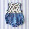 BUTTONS BACK CRAFTED BOHO BLUE ROMPER 100% COTTON INDIA HAND BLOCK PRINTED予約注文商品の発送予定日：6月15日～20日 PRE-ORDER ITEMS SHIPMENT 15-20 JUNE