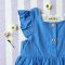 BUTTONS FRONT FLUTTER SLEEVES DRESS 100% COTTON SUPER SOFT BLUE