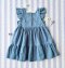 BUTTONS FRONT FLUTTER SLEEVES DRESS 100% COTTON SUPER SOFT BLUE DOT