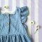 BUTTONS FRONT FLUTTER SLEEVES DRESS 100% COTTON SUPER SOFT BLUE DOT