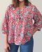ADULTS WOMEN BLOUSE 100% COTTON INDIAN HAND BLOCK PRINTED BENGAL TIGER / RED *予約注文商品の発送予定日：6月15日～20日 PRE-ORDER ITEMS SHIPMENT 15-20 JUNE