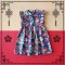 MANDARIN COLLAR BUTTONS BACK FLUTTER SLEEVE DRESS 100% PRINTED COTTON PEONY BLUE