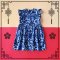 MANDARIN COLLAR BUTTONS BACK FLUTTER SLEEVE DRESS 100% PRINTED COTTON BLUE DRAGON