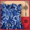 MANDARIN COLLAR BUTTONS BACK FLUTTER SLEEVE DRESS 100% PRINTED COTTON BLUE DRAGON