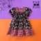 BUTTONS BACK PUFF SLEEVES DRESS HALLOWEEN BLACK CHERRIES 100% PRINTED COTTON*PRE-ORDER SHIP OUT 24 SEPTEMBER