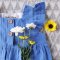 FLUTTER SLEEVES SKY BLUE DRESS  100 % COTTON CRINKLED