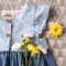 FLUTTER SLEEVES TWO TONE BLUE LACE AND DENIM DRESS  100 % COTTON