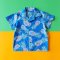เด็กชาย-หญิง เสื้อเชิ๊ต 100% ผ้าคอตตอนพิมพ์ลายฮาวายสีฟ้า