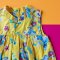 BUTTONS BACK YELLOW BIRDS DRESS 100% PRINTED COTTON