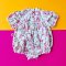 BUTTONS BACK PUFF SLEEVES ELBOW LENGTH WHITE CHERRY BLOSSOM ROMPER% PRINTED COTTON