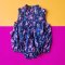 BUTTONS BACK DARKBLUE CHERRY BLOSSOM ROMPER% PRINTED COTTON