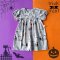 BUTTONS BACK SPOOKY GREY DRESS 100% PRINTED COTTON