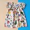 BUTTONS BACK PUFF SHORT SLEEVES FAIRY DRESS 100% PRINTED COTTON