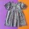 BUTTONS BACK ELBOW LENGHT PUFF SLEEVES SPOOKY DARK GREY DRESS 100% PRINTED COTTON