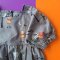 BUTTONS BACK ELBOW LENGHT PUFF SLEEVES SPOOKY DARK GREY DRESS 100% PRINTED COTTON