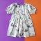 BUTTONS BACK ELBOW LENGHT PUFF SLEEVES SPOOKY WHITE DRESS 100% PRINTED COTTON